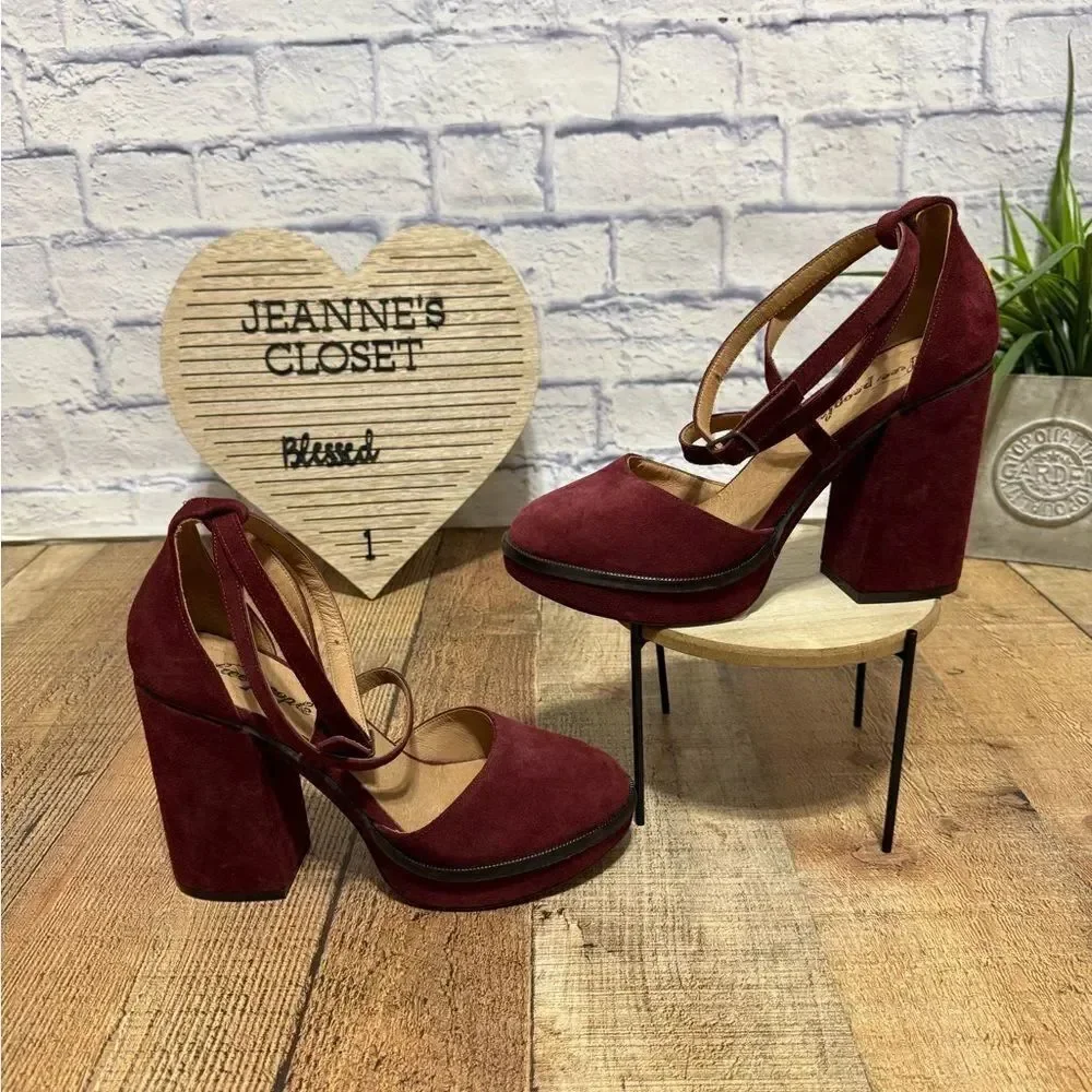 Free People size 41 10 Burgundy Remi Double Strap Suede Platform Shoes